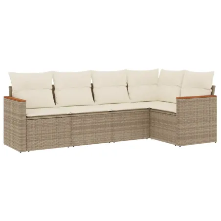 Salon de jardin avec coussins 5 pcs beige résine tressée