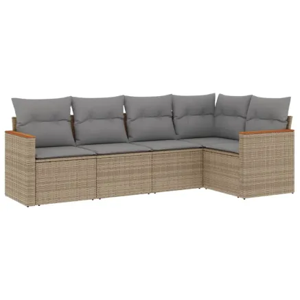 Salon de jardin avec coussins 5pcs mélange beige résine tressée 2