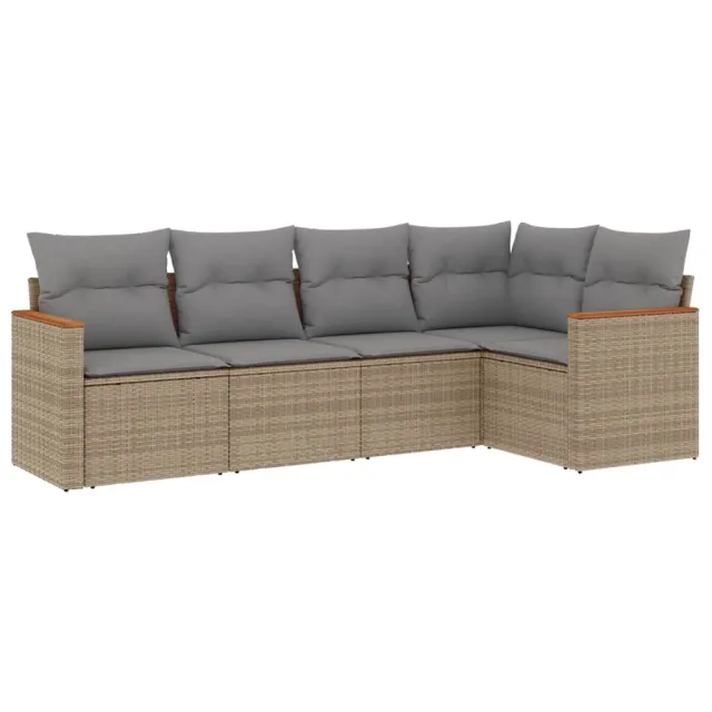 Salon de jardin avec coussins 5pcs mélange beige résine tressée
