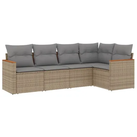 Salon de jardin avec coussins 5pcs mélange beige résine tressée