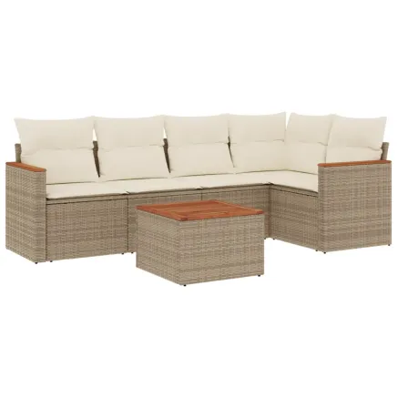 Salon de jardin avec coussins 6 pcs beige résine tressée 2