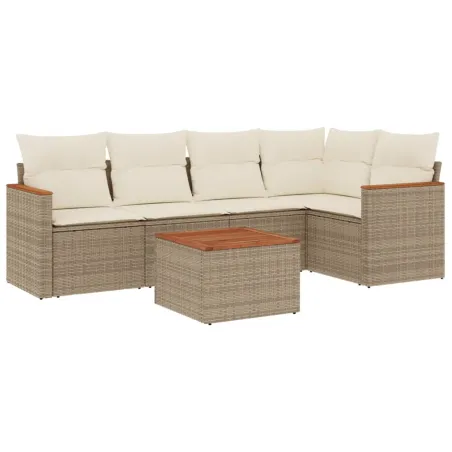 Salon de jardin avec coussins 6 pcs beige résine tressée