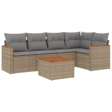 Salon de jardin avec coussins 6pcs mélange beige résine tressée