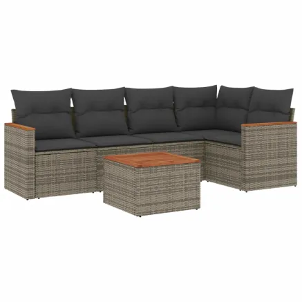 Salon de jardin 6 pcs avec coussins gris résine tressée 2