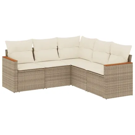 Salon de jardin avec coussins 5 pcs beige résine tressée 2