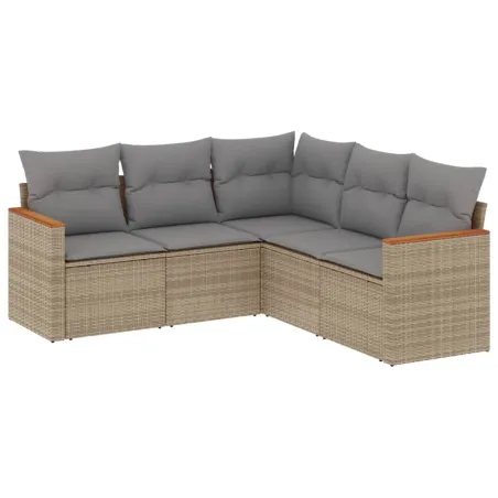 Salon de jardin avec coussins 5pcs mélange beige résine tressée