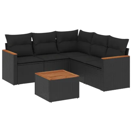 Salon de jardin 6 pcs avec coussins noir résine tressée 2