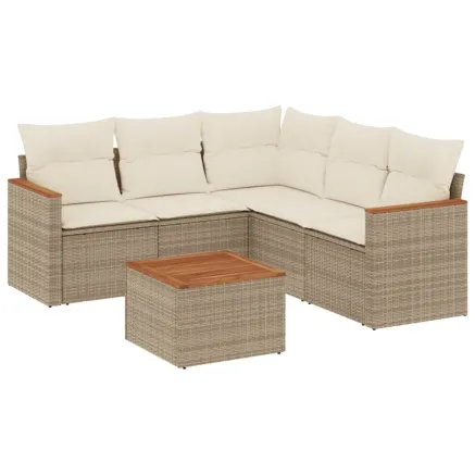 Salon de jardin avec coussins 6 pcs beige résine tressée 2