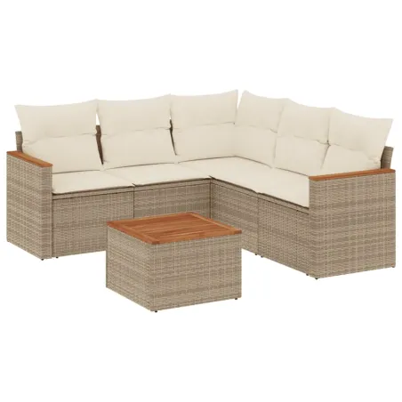 Salon de jardin avec coussins 6 pcs beige résine tressée