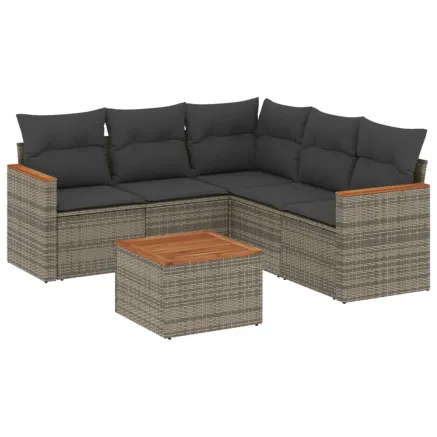 Salon de jardin 6 pcs avec coussins gris résine tressée 2