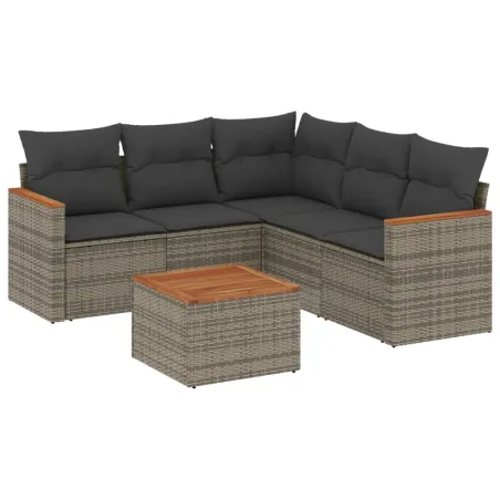 Salon de jardin 6 pcs avec coussins gris résine tressée