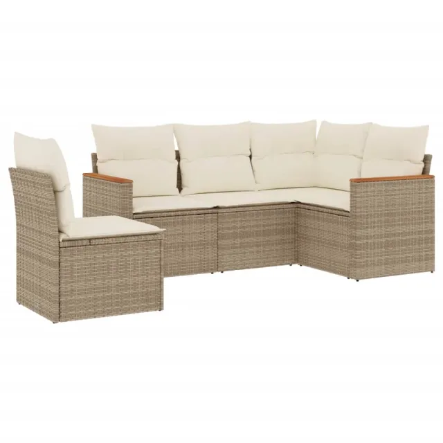 Salon de jardin avec coussins 5 pcs beige résine tressée
