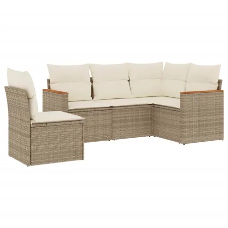 Salon de jardin avec coussins 5 pcs beige résine tressée