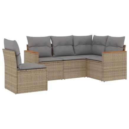 Salon de jardin avec coussins 5pcs mélange beige résine tressée 2