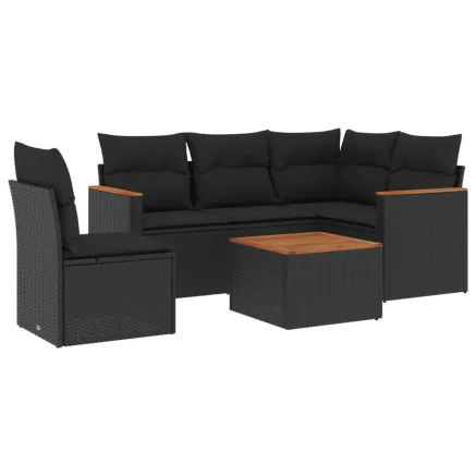 Salon de jardin 6 pcs avec coussins noir résine tressée 2