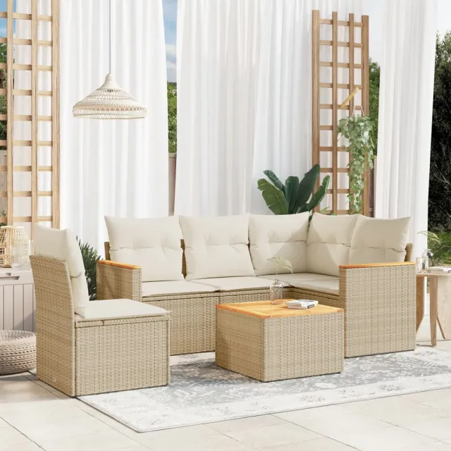 Salon de jardin avec coussins 6 pcs beige résine tressée