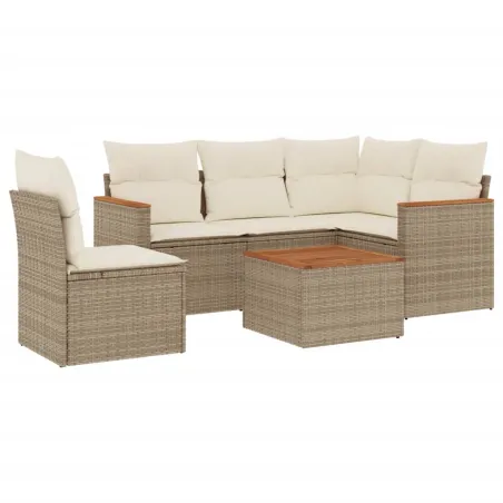 Salon de jardin avec coussins 6 pcs beige résine tressée