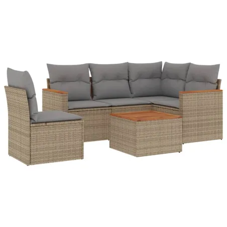 Salon de jardin avec coussins 6pcs mélange beige résine tressée