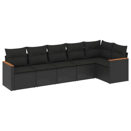 Salon de jardin 6 pcs avec coussins noir résine tressée 2