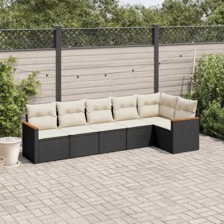 Salon de jardin 6 pcs avec coussins noir résine tressée