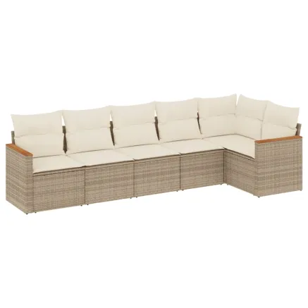 Salon de jardin avec coussins 6 pcs beige résine tressée 2