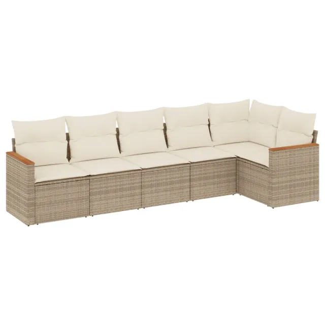 Salon de jardin avec coussins 6 pcs beige résine tressée