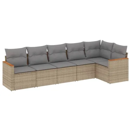Salon de jardin avec coussins 6pcs mélange beige résine tressée 2