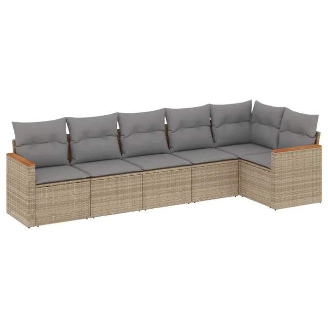 Salon de jardin avec coussins 6pcs mélange beige résine tressée