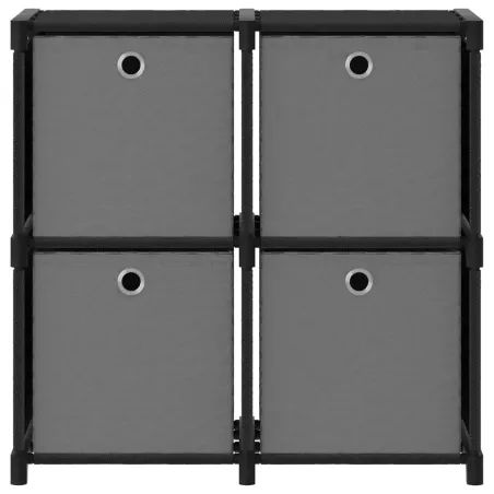 Étagère à 4 cubes avec boîtes Noir 69x30x72,5 cm Tissu