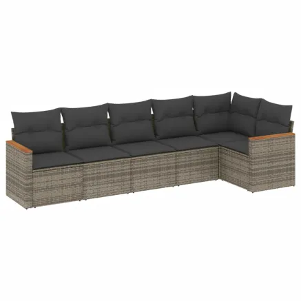 Salon de jardin 6 pcs avec coussins gris résine tressée 2
