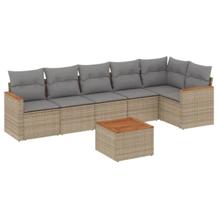 Salon de jardin avec coussins 7pcs mélange beige résine tressée 2