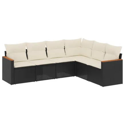 Salon de jardin 6 pcs avec coussins noir résine tressée 2