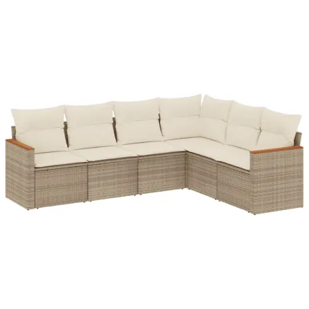 Salon de jardin avec coussins 6 pcs beige résine tressée 2