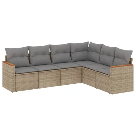 Salon de jardin avec coussins 6pcs mélange beige résine tressée 2