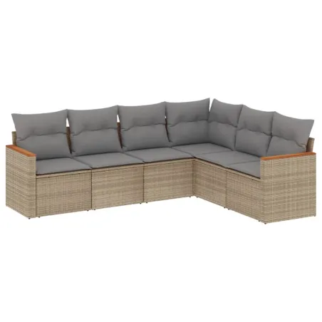 Salon de jardin avec coussins 6pcs mélange beige résine tressée
