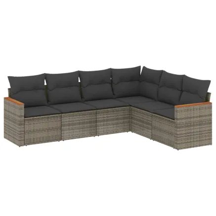 Salon de jardin 6 pcs avec coussins gris résine tressée 2