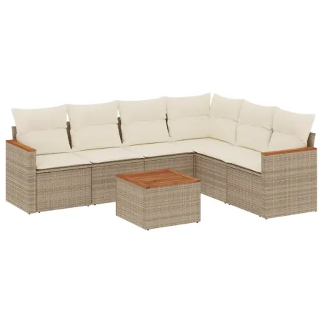 Salon de jardin avec coussins 7 pcs beige résine tressée