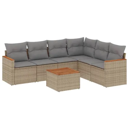 Salon de jardin avec coussins 7pcs mélange beige résine tressée 2