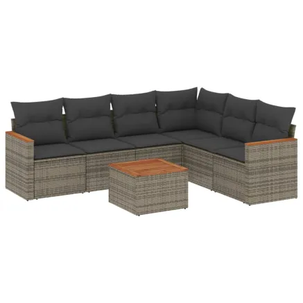 Salon de jardin avec coussins 7 pcs gris résine tressée 2