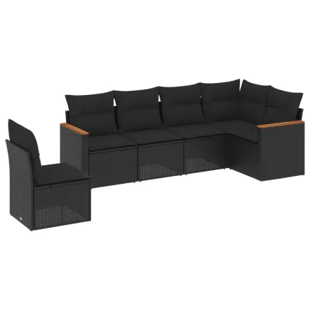 Salon de jardin 6 pcs avec coussins noir résine tressée 2