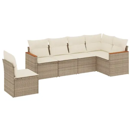 Salon de jardin avec coussins 6 pcs beige résine tressée 2