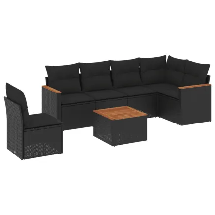Salon de jardin 7 pcs avec coussins noir résine tressée 2