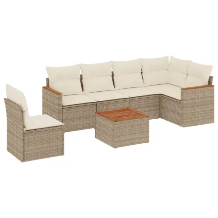 Salon de jardin avec coussins 7 pcs beige résine tressée 2
