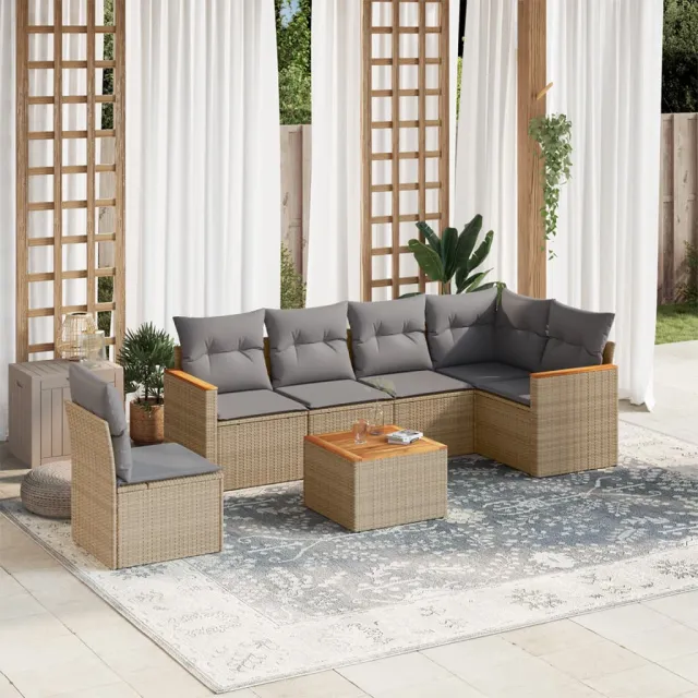 Salon de jardin avec coussins 7pcs mélange beige résine tressée