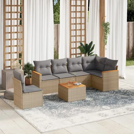 Salon de jardin avec coussins 7pcs mélange beige résine tressée