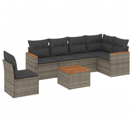 Salon de jardin avec coussins 7 pcs gris résine tressée 2