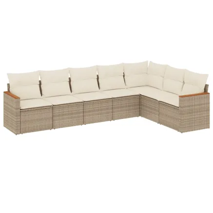 Salon de jardin avec coussins 7 pcs beige résine tressée 2