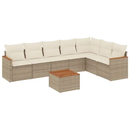 Salon de jardin avec coussins 8 pcs beige résine tressée