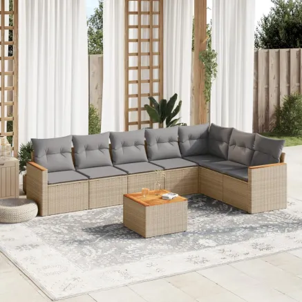 Salon de jardin avec coussins 8pcs mélange beige résine tressée