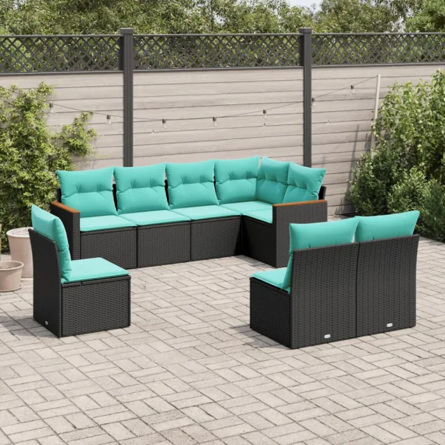 Salon de jardin 8 pcs avec coussins noir résine tressée